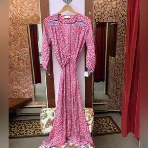 Natalie Martin Pink Floral Tie-Front Maxi Dress